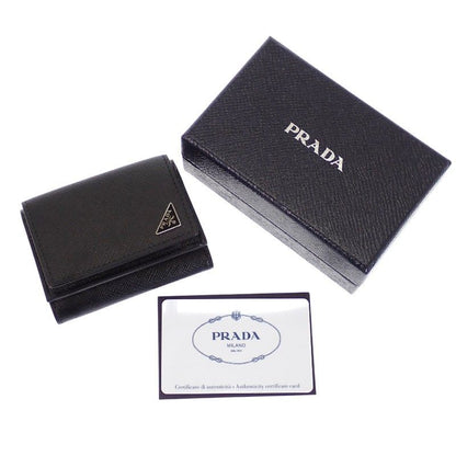 Prada Saffiano Triangle Wallet Trifold Black
