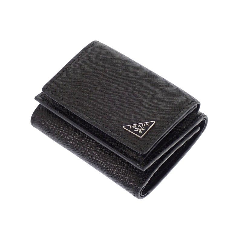 Prada Saffiano Triangle Wallet Trifold Black — view 3