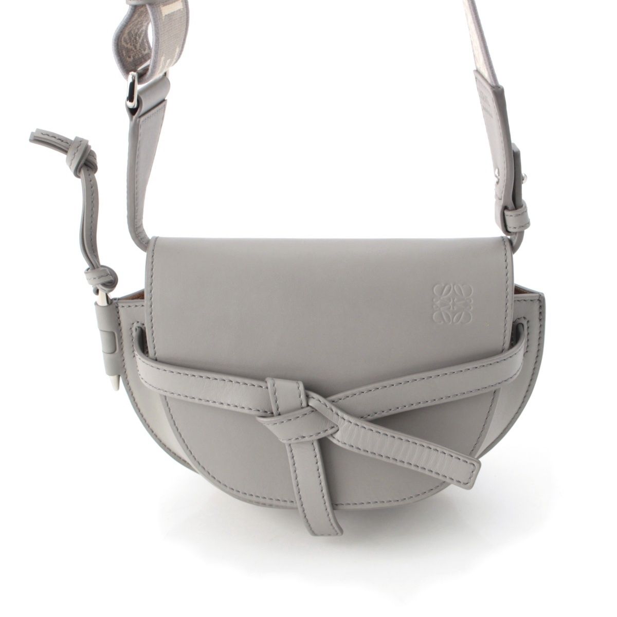 Loewe Leather Gate Dual Logo Shoulder Bag Gray Mini