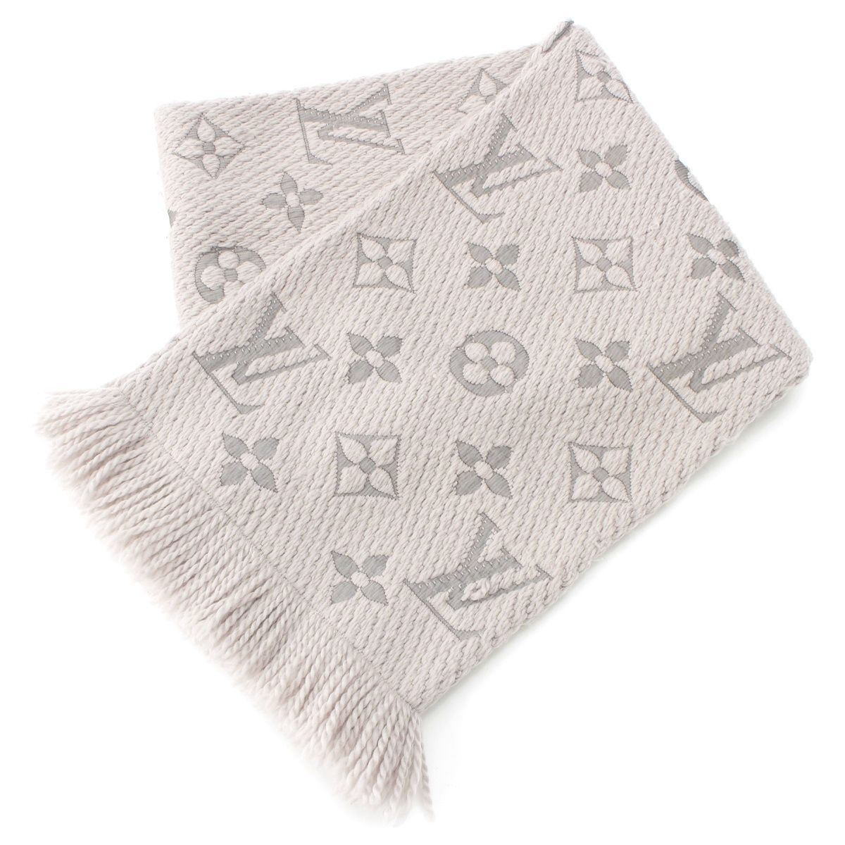 Louis Vuitton Wool Silk Echarpe Logo Mania Scarf Gray