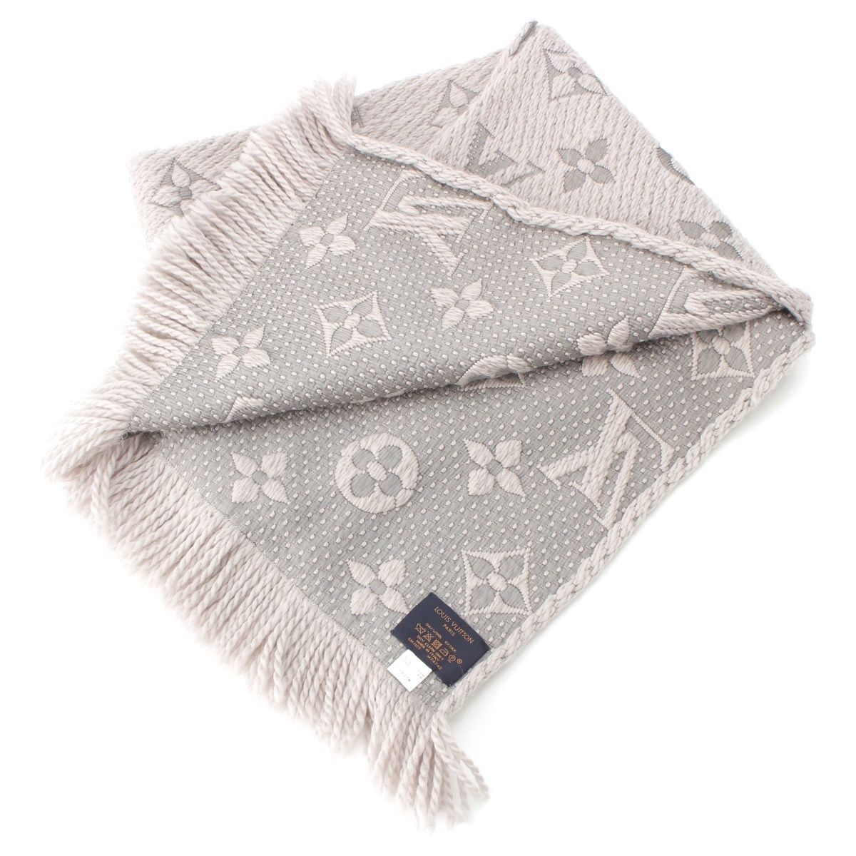 Louis Vuitton Wool Silk Echarpe Logo Mania Scarf Gray — view 2