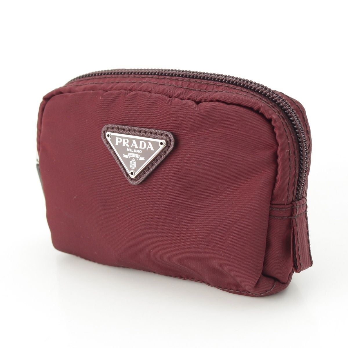 Prada Nylon Triangle Plate Mini Pouch Bordeaux — view 2