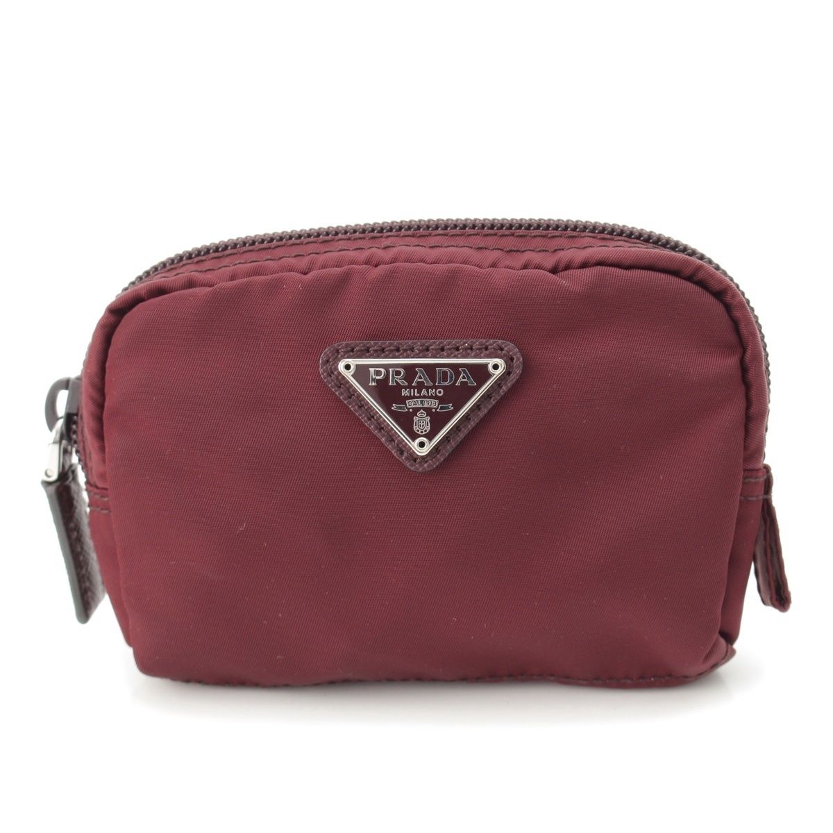 Prada Nylon Triangle Plate Mini Pouch Bordeaux