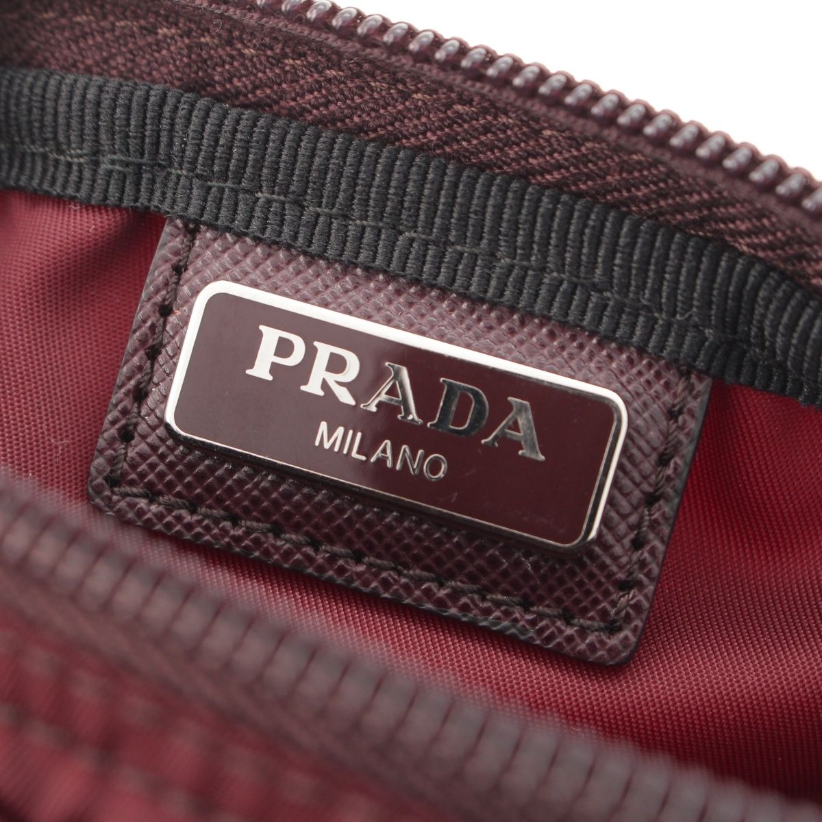 Prada Nylon Triangle Plate Mini Pouch Bordeaux — view 7