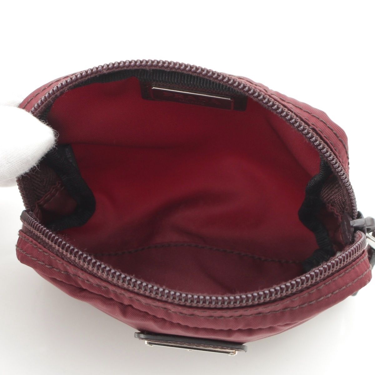 Prada Nylon Triangle Plate Mini Pouch Bordeaux — view 6