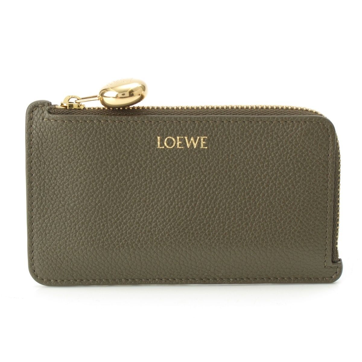 Loewe Pebble Leather Fragment Card Case Coin Purse Olive