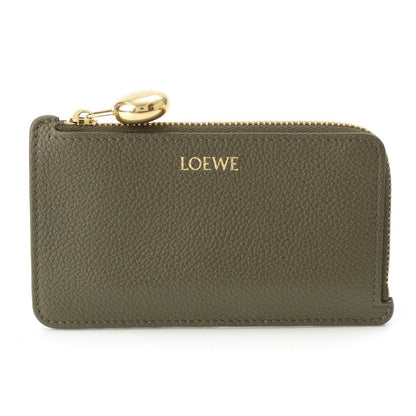 Loewe Pebble Leather Fragment Card Case Coin Purse Olive