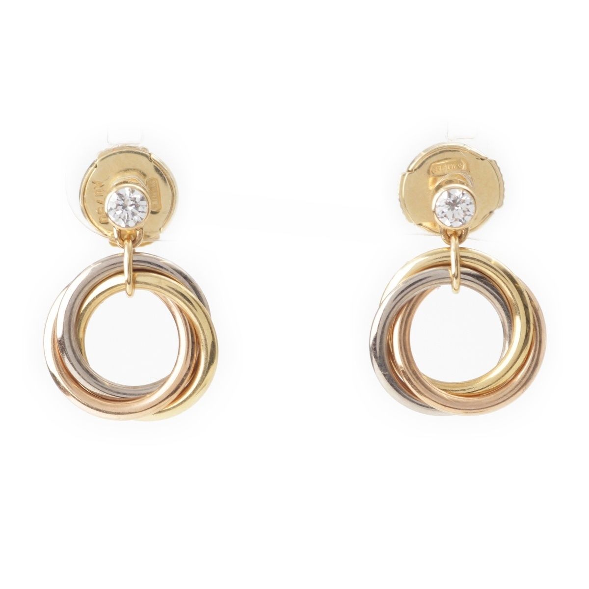 Cartier Trinity Yg Pg Wg Diamond Brilliant Cut Earrings 750 White Gold