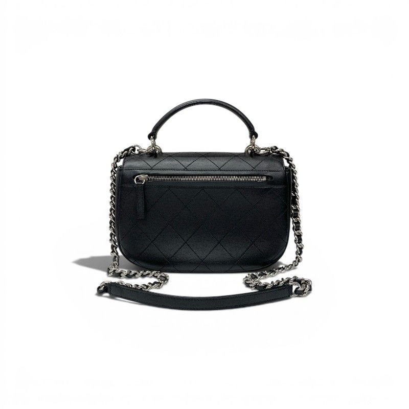 Chanel Shoulder Bag Black Silver Quilted CC Logo Top Handle Chain — view 3