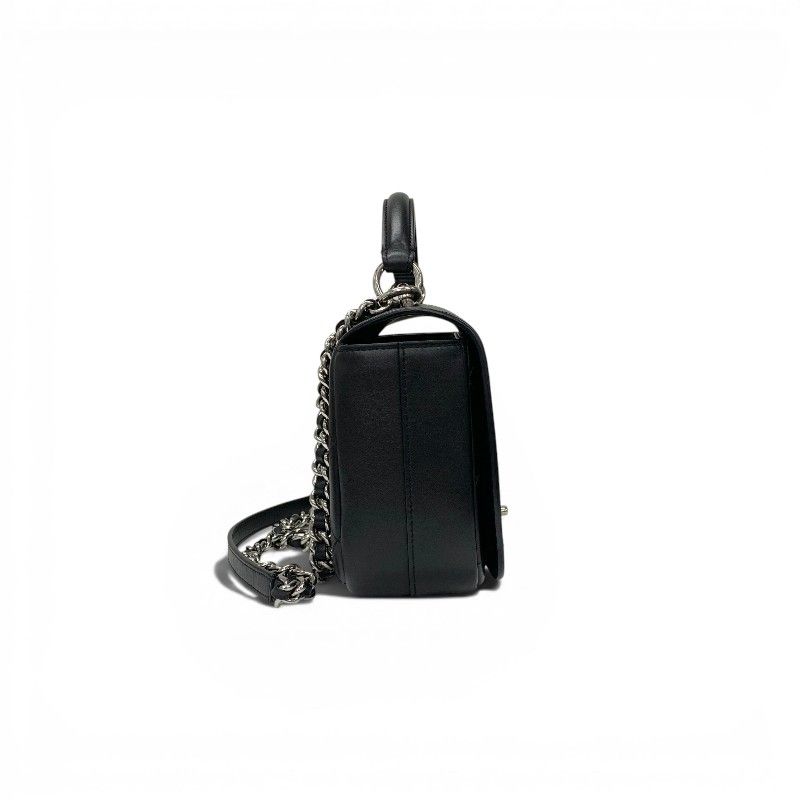 Chanel Shoulder Bag Black Silver Quilted CC Logo Top Handle Chain — view 2