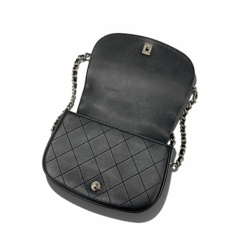 Chanel Shoulder Bag Black Silver Quilted CC Logo Top Handle Chain — view 7