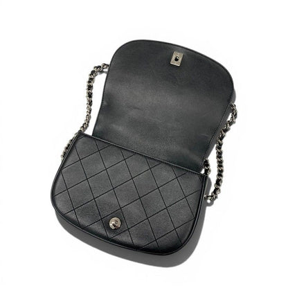 Chanel Shoulder Bag Black Silver Quilted CC Logo Top Handle Chain — view 7