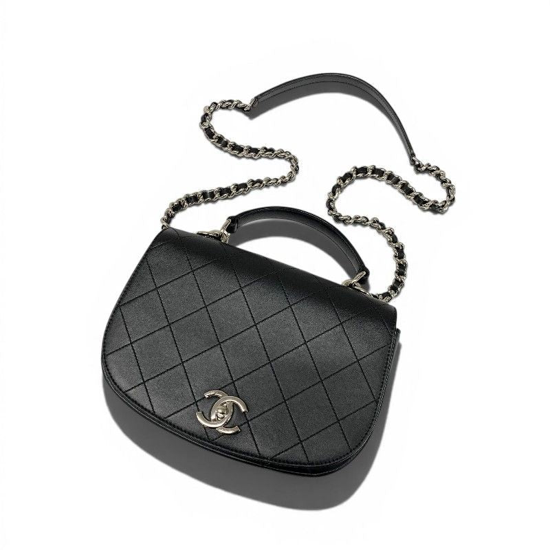 Chanel Shoulder Bag Black Silver Quilted CC Logo Top Handle Chain — view 5