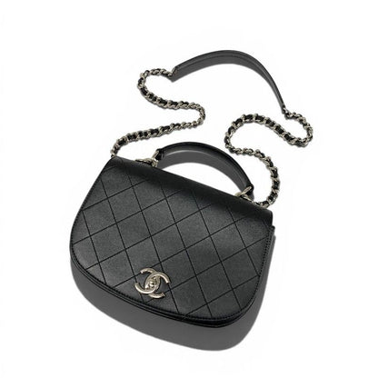 Chanel Shoulder Bag Black Silver Quilted CC Logo Top Handle Chain — view 5