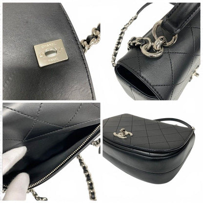 Chanel Shoulder Bag Black Silver Quilted CC Logo Top Handle Chain — view 9