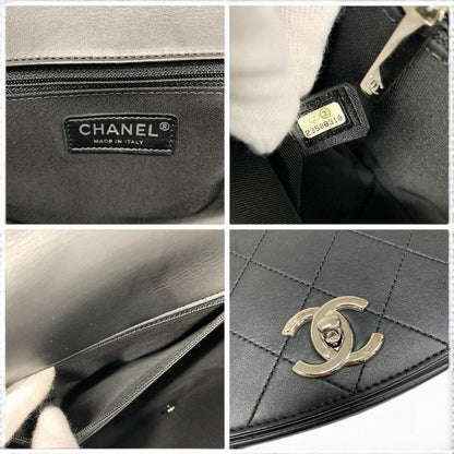 Chanel Shoulder Bag Black Silver Quilted CC Logo Top Handle Chain — view 8