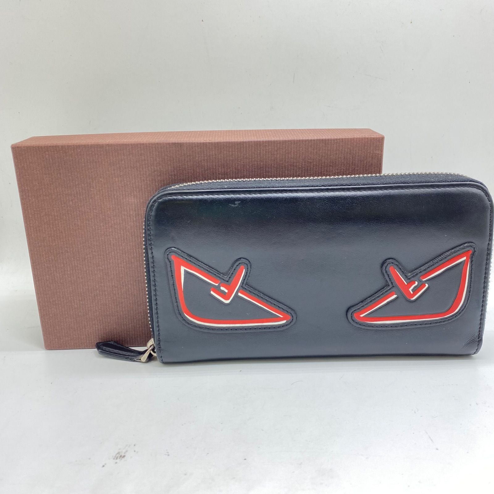 Fendi Wallet Monster Star Leather Black Round Card Coin