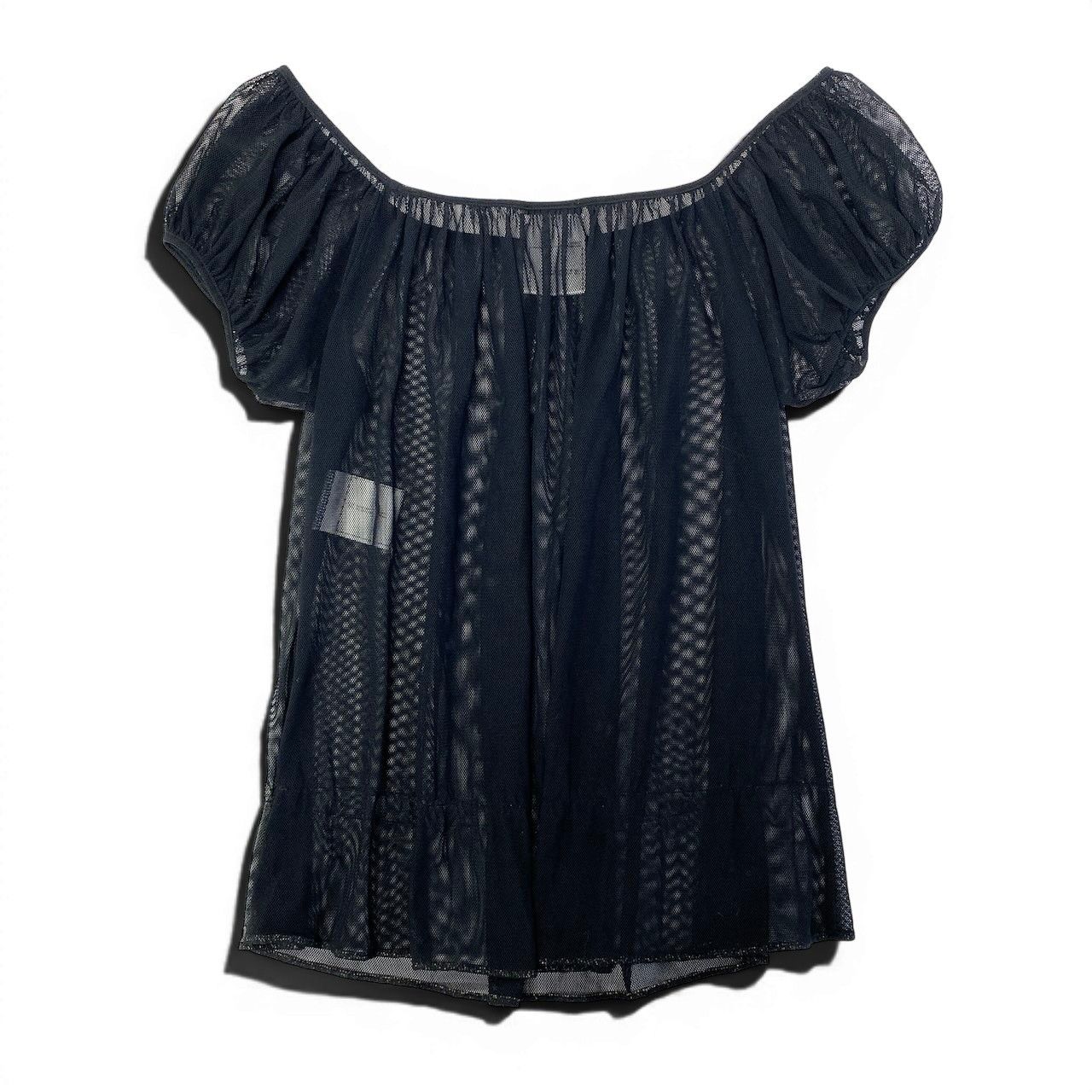 Chanel See Through Mesh Blouse Puff Sleeve Off Shoulder Top 40 Black — view 3