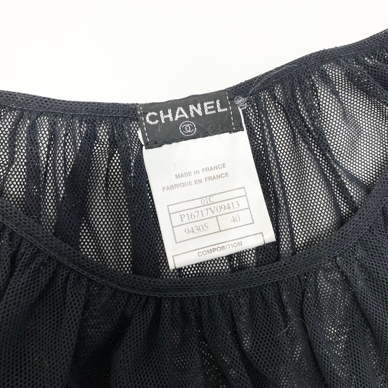 Chanel See Through Mesh Blouse Puff Sleeve Off Shoulder Top 40 Black — view 8