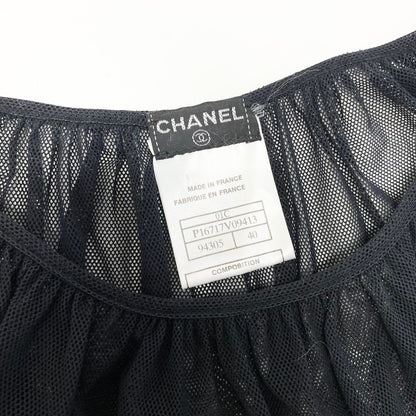 Chanel See Through Mesh Blouse Puff Sleeve Off Shoulder Top 40 Black — view 8