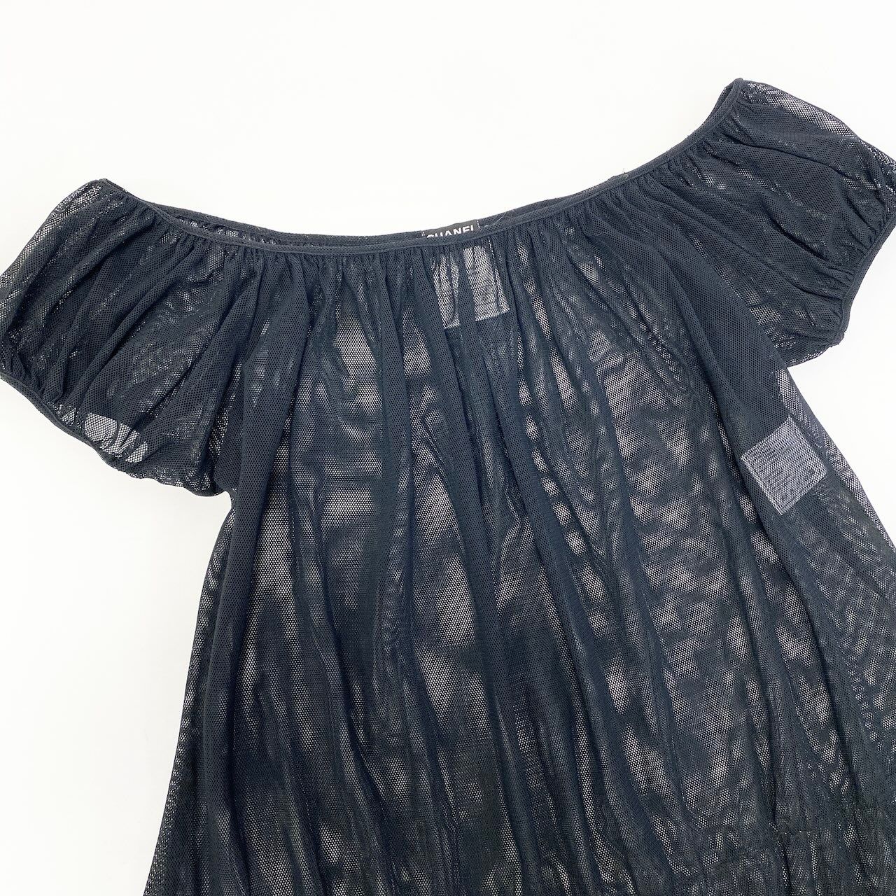 Chanel See Through Mesh Blouse Puff Sleeve Off Shoulder Top 40 Black — view 4