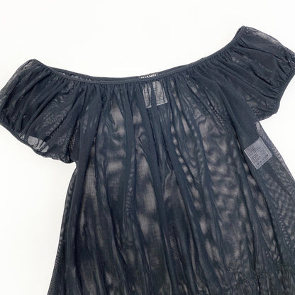 Chanel See Through Mesh Blouse Puff Sleeve Off Shoulder Top 40 Black — view 4