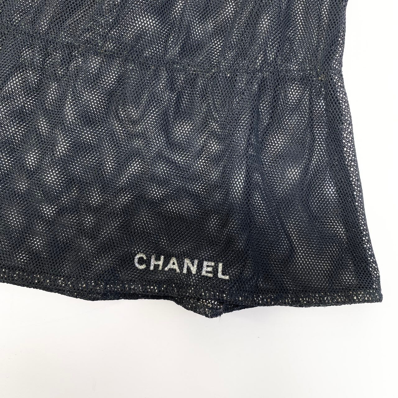 Chanel See Through Mesh Blouse Puff Sleeve Off Shoulder Top 40 Black — view 7