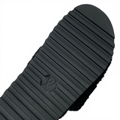 Louis Vuitton Paseoline Monogram Sandals Shoes Shearling Black White Mules — view 8