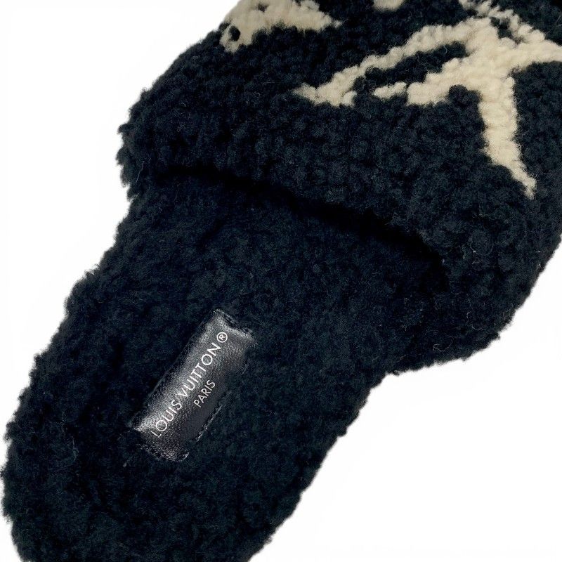 Louis Vuitton Paseoline Monogram Sandals Shoes Shearling Black White Mules — view 7