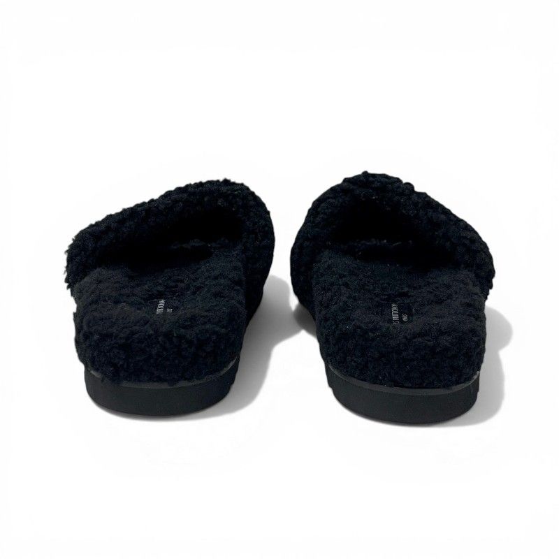 Louis Vuitton Paseoline Monogram Sandals Shoes Shearling Black White Mules — view 5