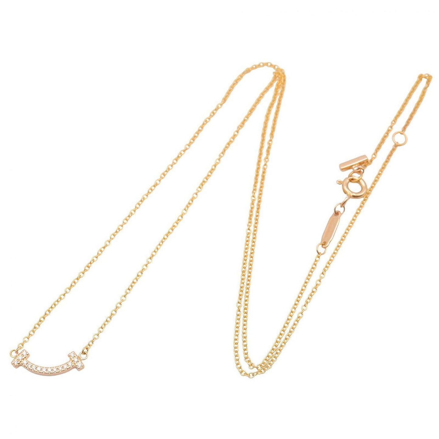 Tiffany & Co Necklace T Smile Mini Diamond 40.5 45.5 cm 18k Pink Gold — view 2