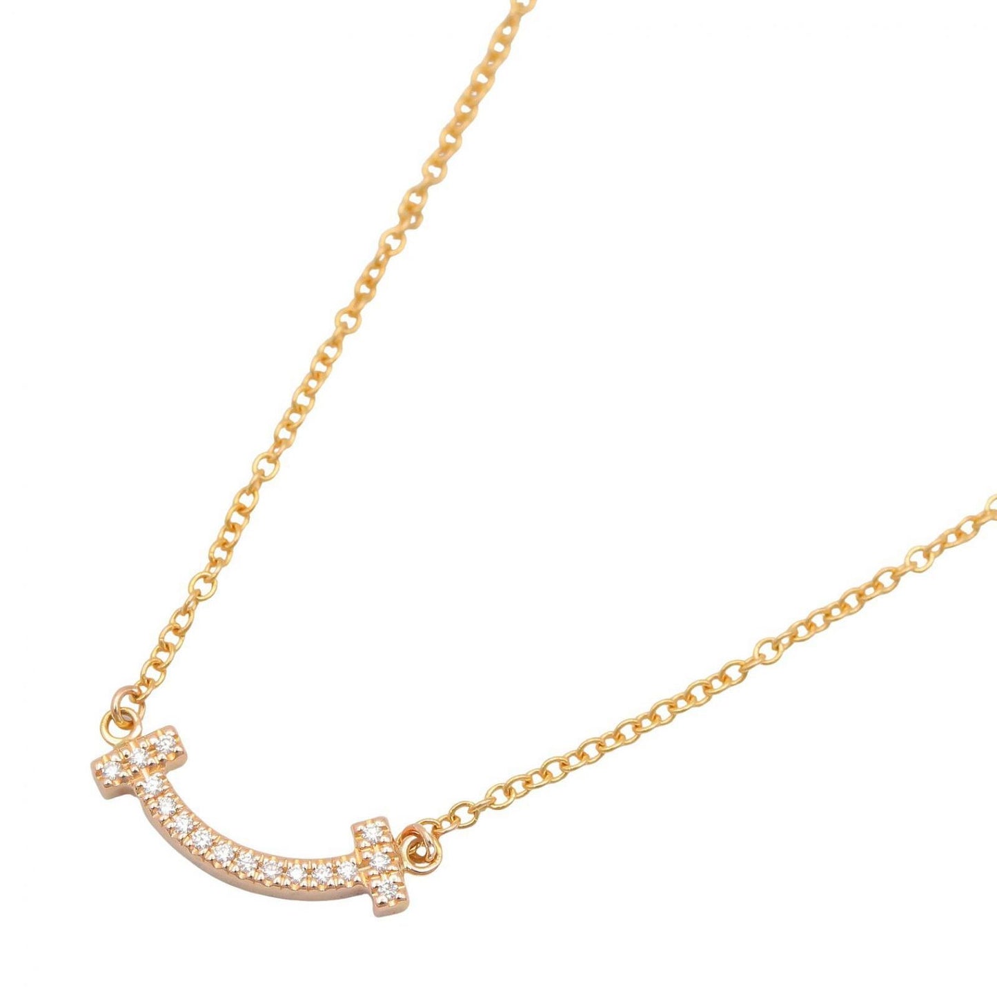 Tiffany & Co Necklace T Smile Mini Diamond 40.5 45.5 cm 18k Pink Gold