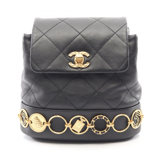 Chanel Backpack Quilted Small Chain Black Lambskin Icon Charm