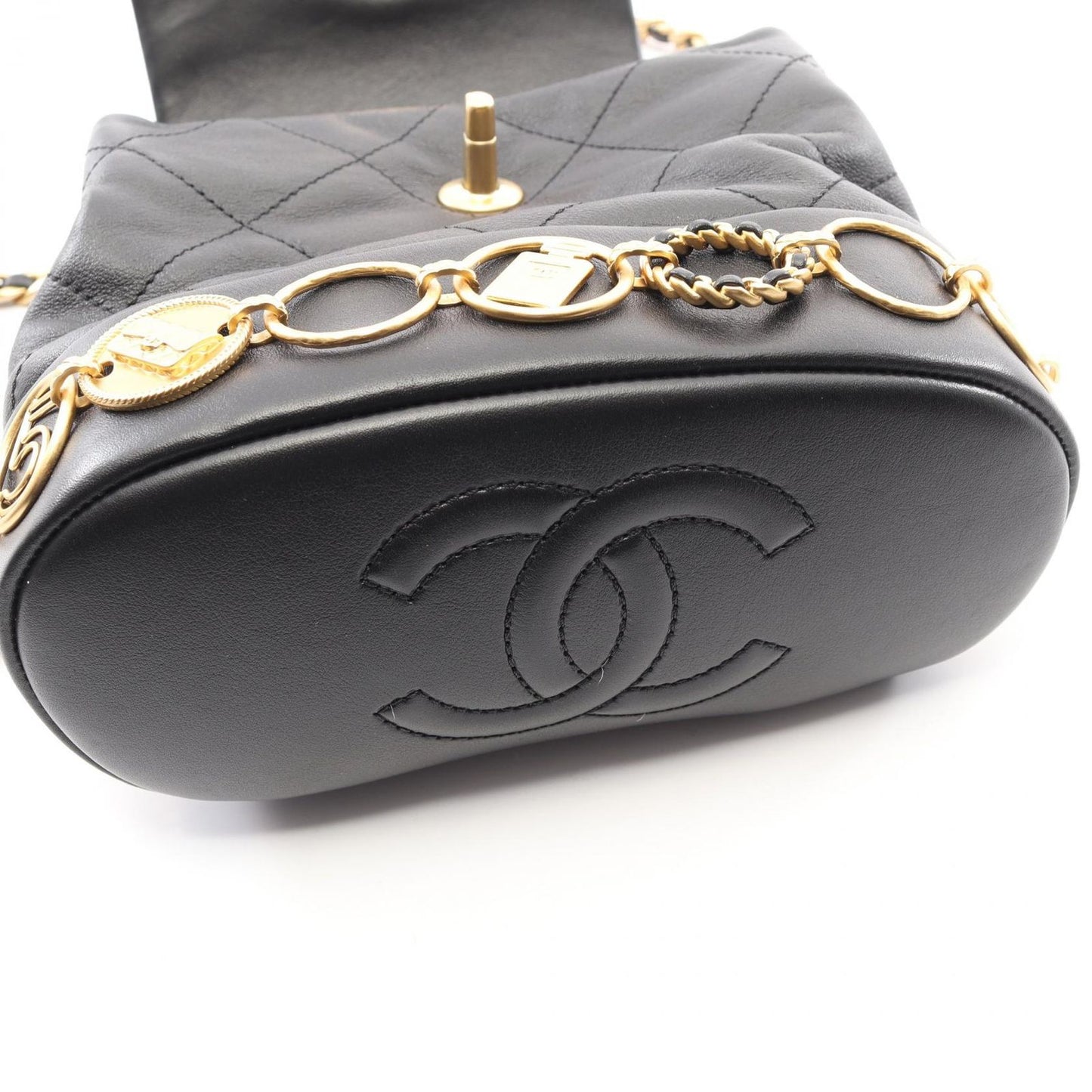 Chanel Backpack Quilted Small Chain Black Lambskin Icon Charm — view 6