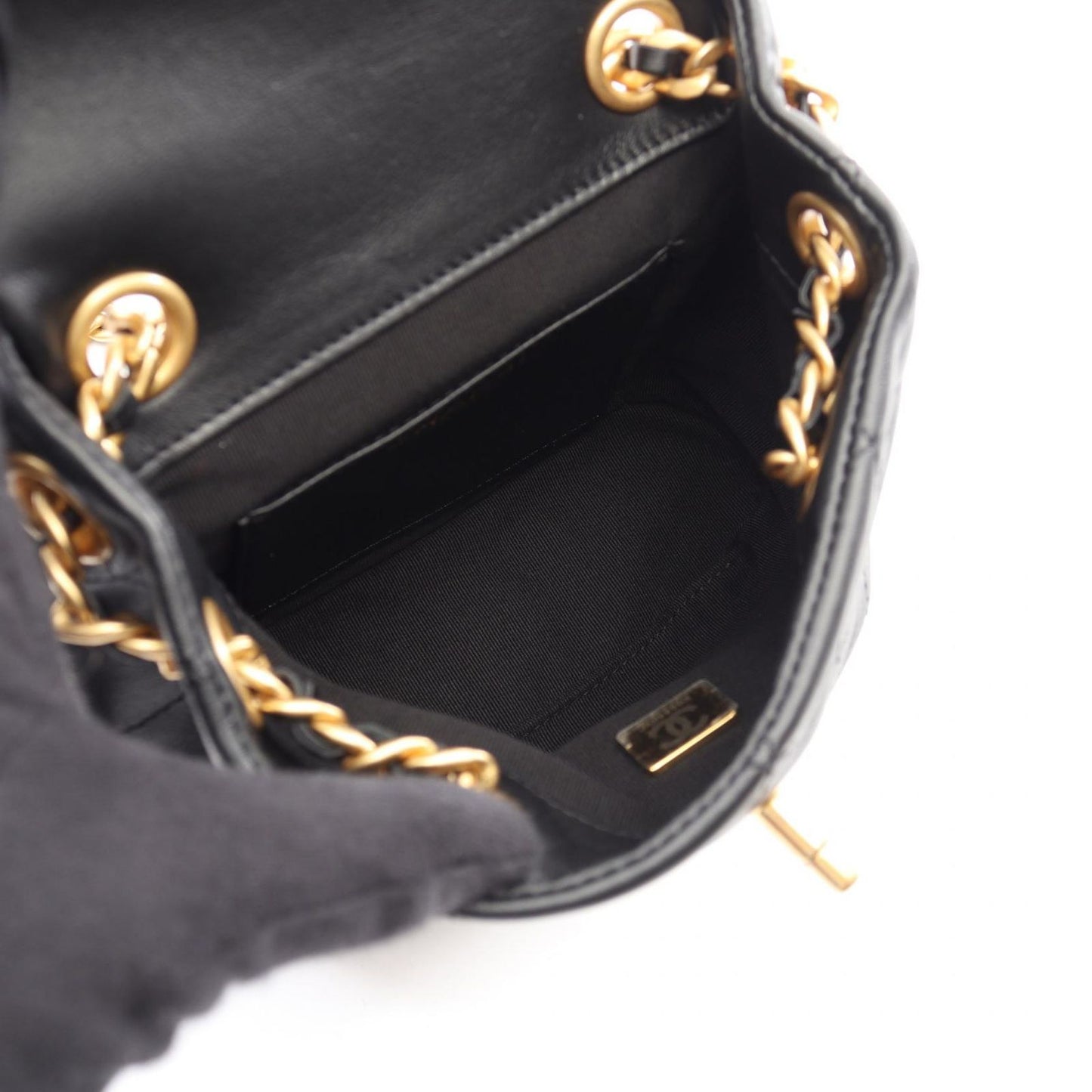 Chanel Backpack Quilted Small Chain Black Lambskin Icon Charm — view 3