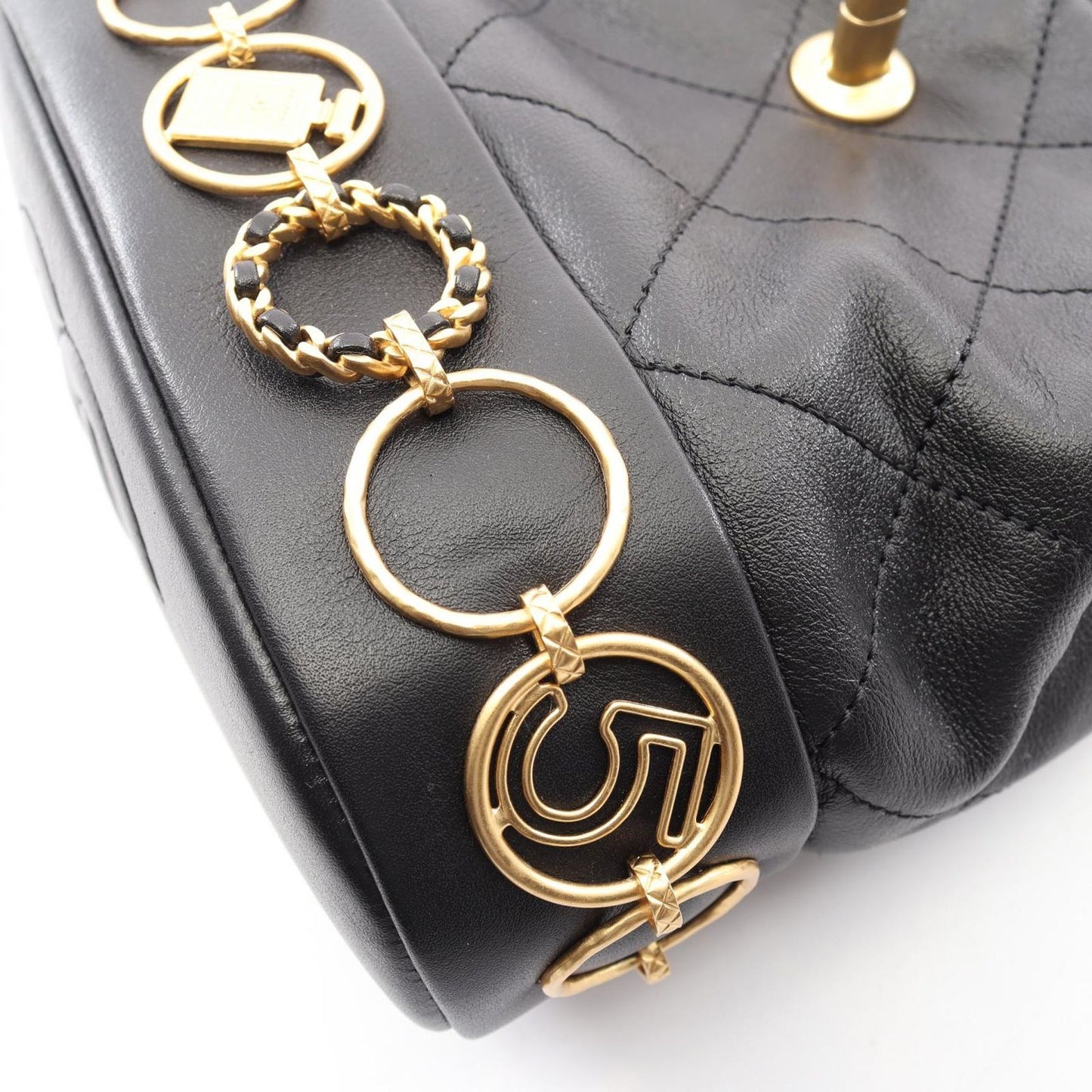 Chanel Backpack Quilted Small Chain Black Lambskin Icon Charm — view 7
