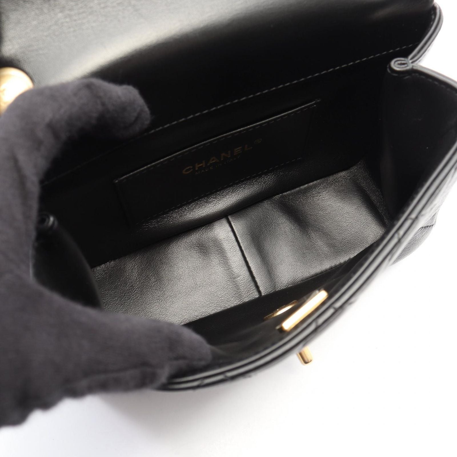 Chanel Shoulder Bag Mini Flap Quilted Black Lambskin Small Chain — view 3