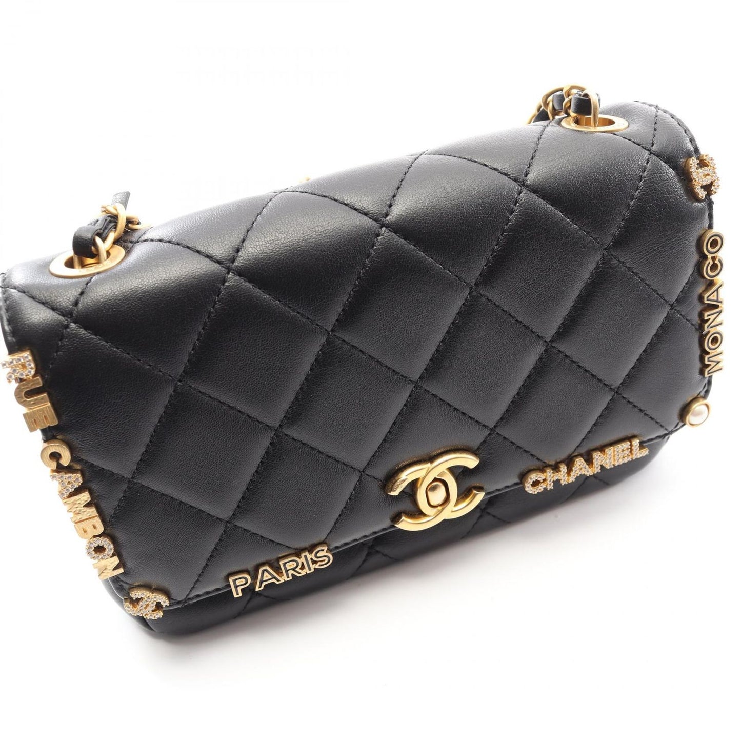 Chanel Shoulder Bag Mini Flap Quilted Black Lambskin Small Chain — view 9