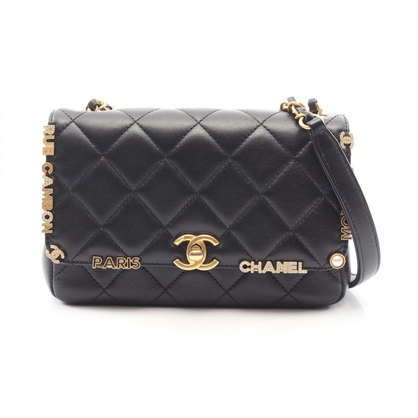 Chanel Shoulder Bag Mini Flap Quilted Black Lambskin Small Chain