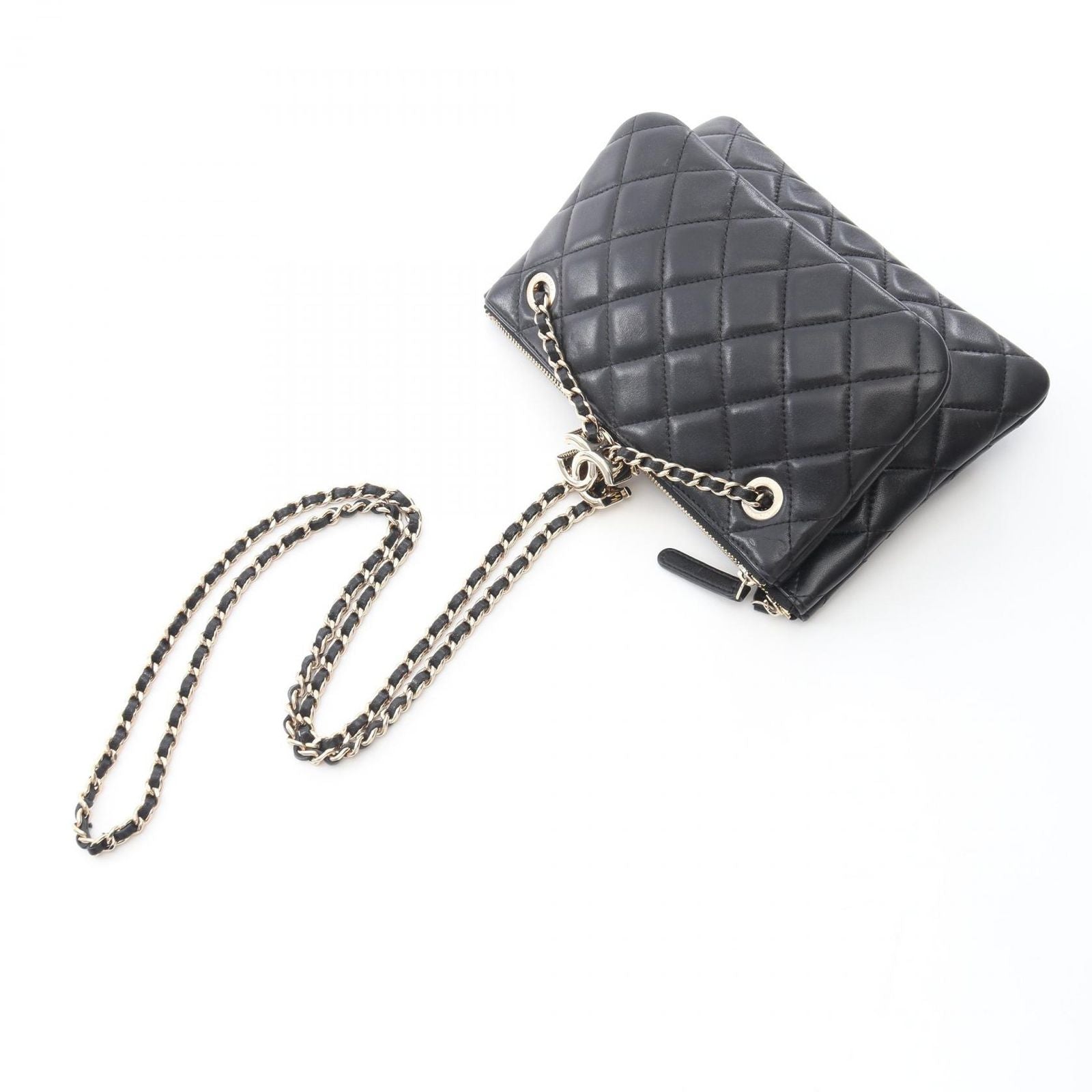 Chanel Shoulder Bag Quilted Black Lambskin Double Pouch Chain — view 6