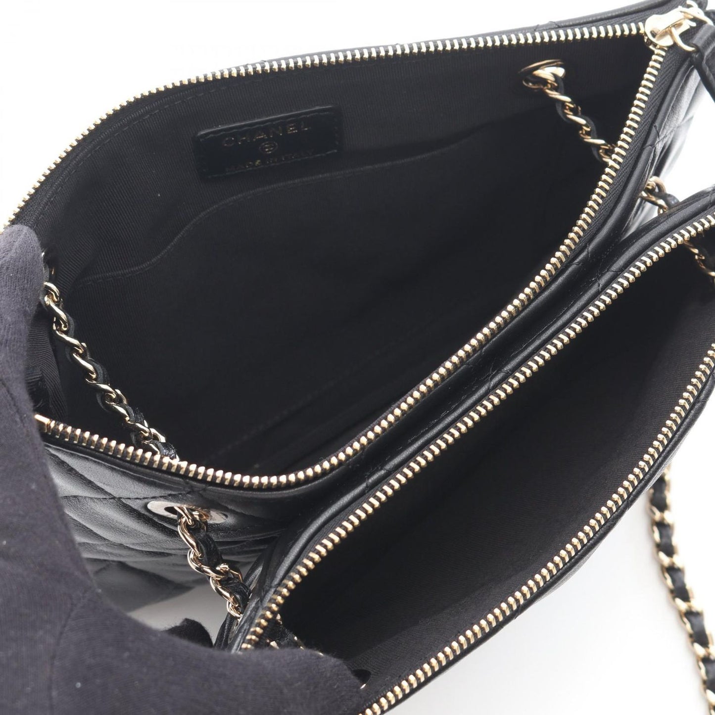 Chanel Shoulder Bag Quilted Black Lambskin Double Pouch Chain — view 3