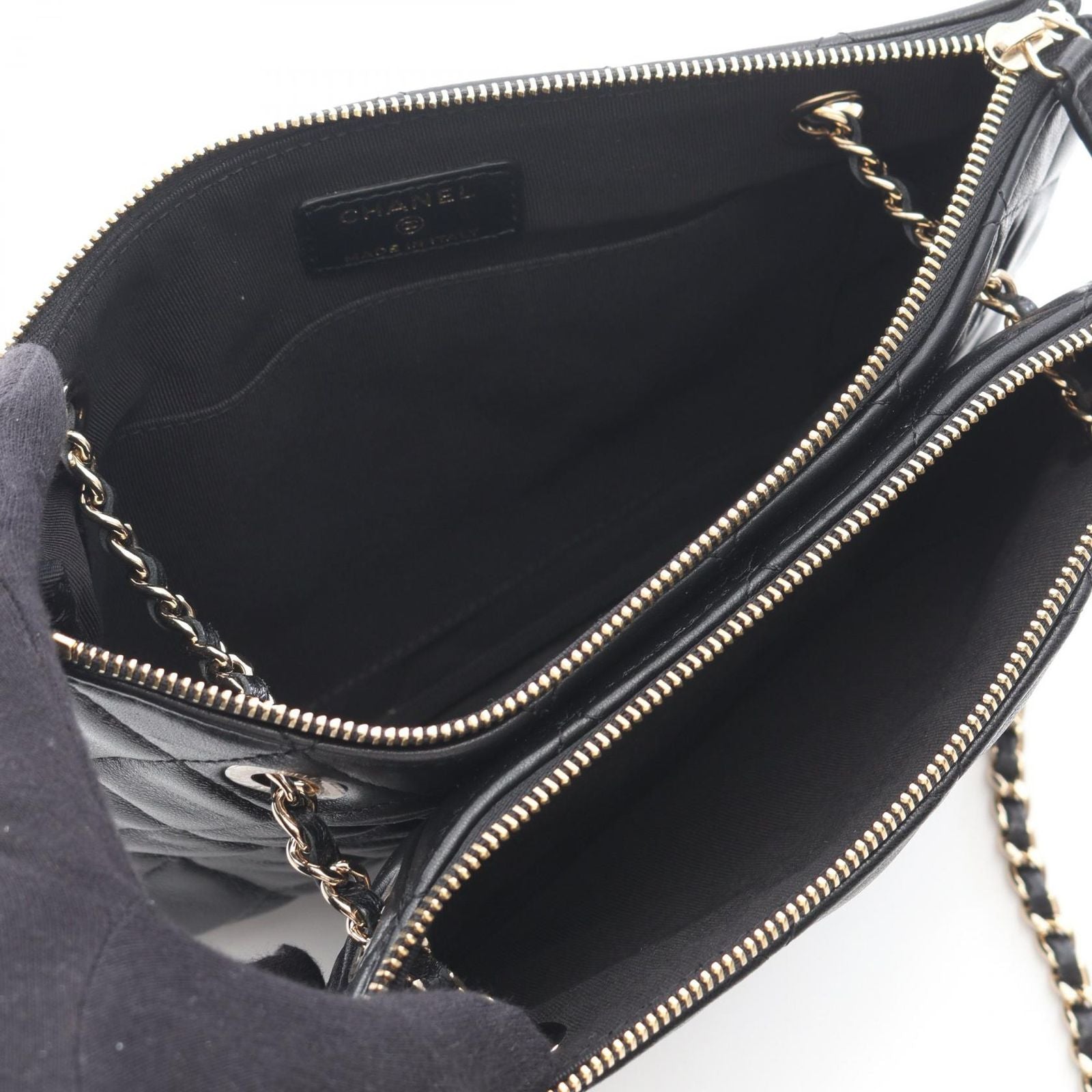 Chanel Shoulder Bag Quilted Black Lambskin Double Pouch Chain — view 3