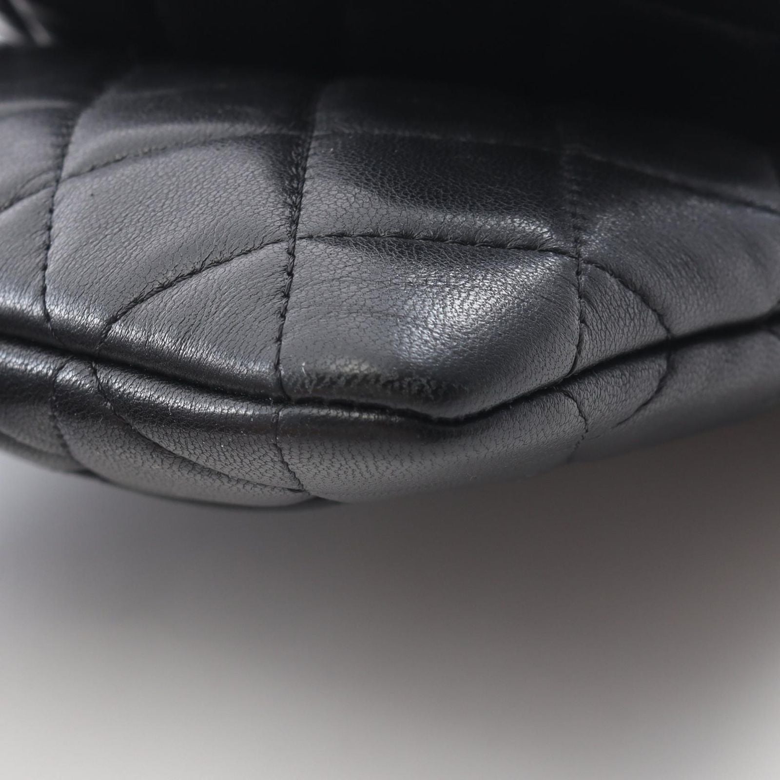 Chanel Shoulder Bag Quilted Black Lambskin Double Pouch Chain — view 8