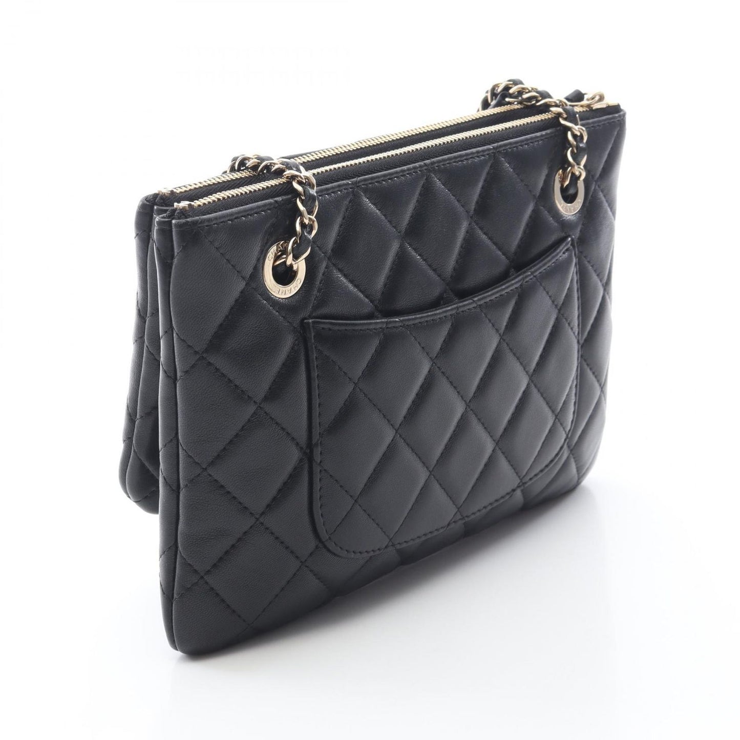 Chanel Shoulder Bag Quilted Black Lambskin Double Pouch Chain — view 2