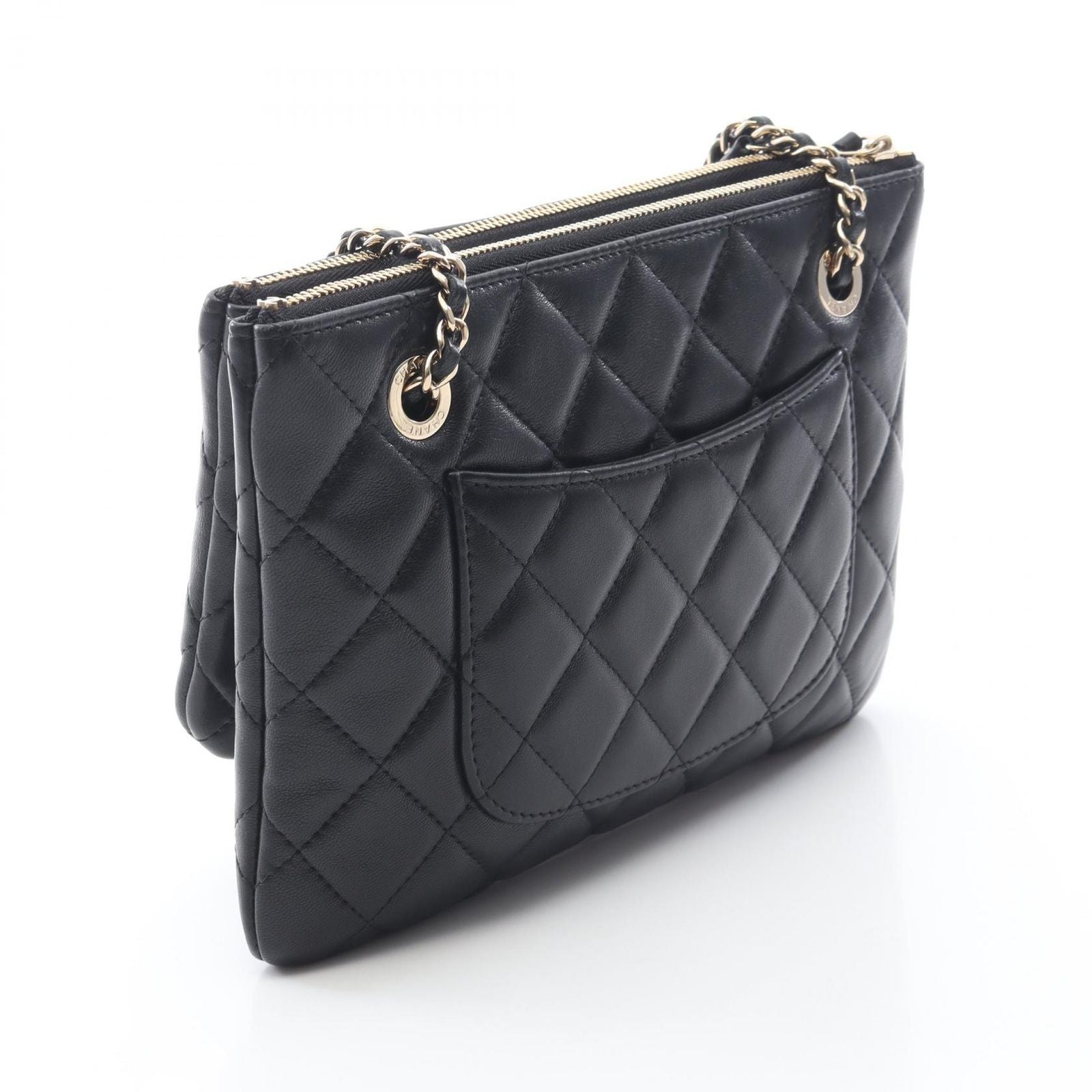 Chanel Shoulder Bag Quilted Black Lambskin Double Pouch Chain — view 2