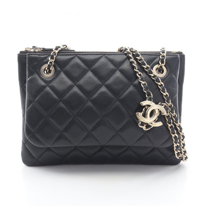 Chanel Shoulder Bag Quilted Black Lambskin Double Pouch Chain