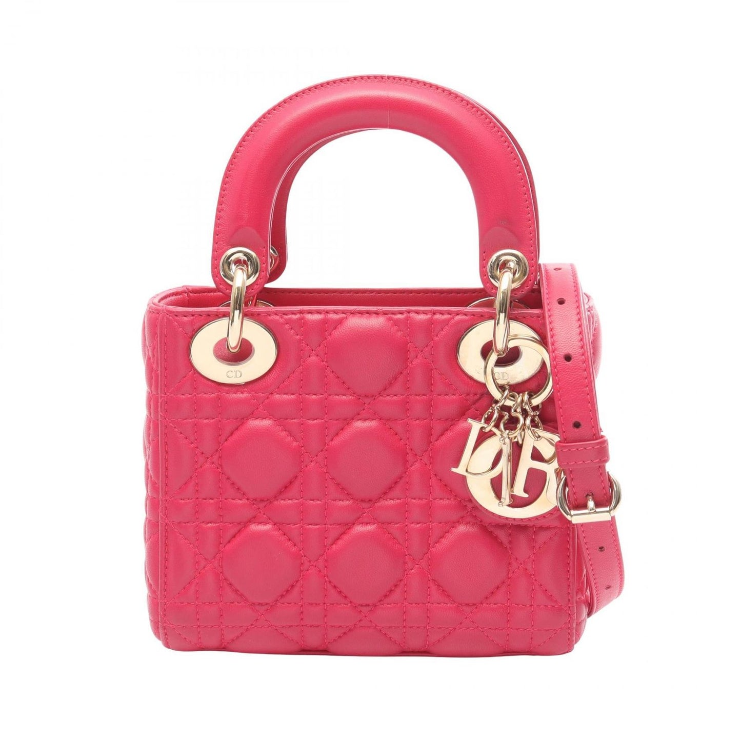 Dior Handbag Lady Dior Mini Cannage 2-Way Magenta Leather Lady Dior Tote