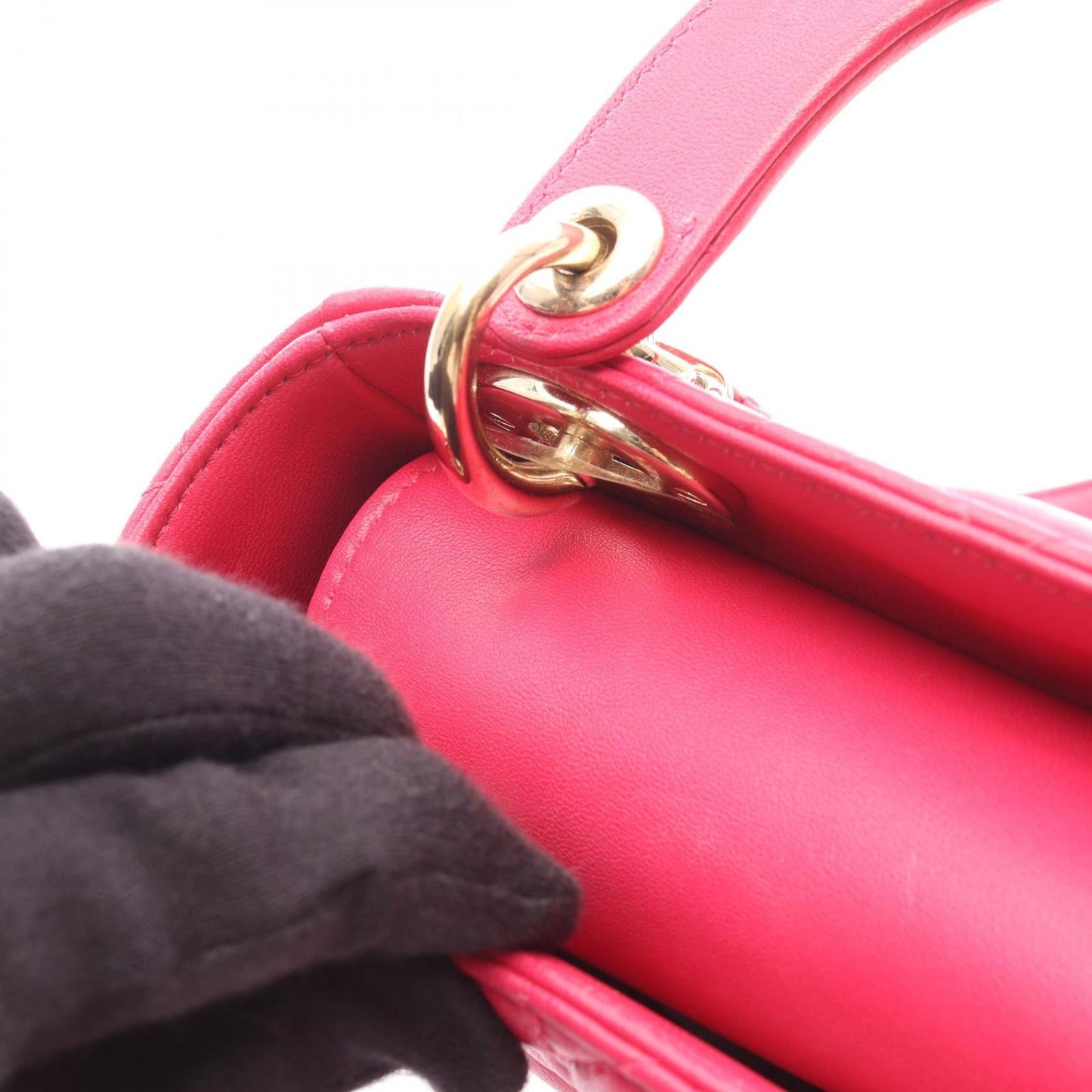 Dior Handbag Lady Dior Mini Cannage 2-Way Magenta Leather Lady Dior Tote — view 7