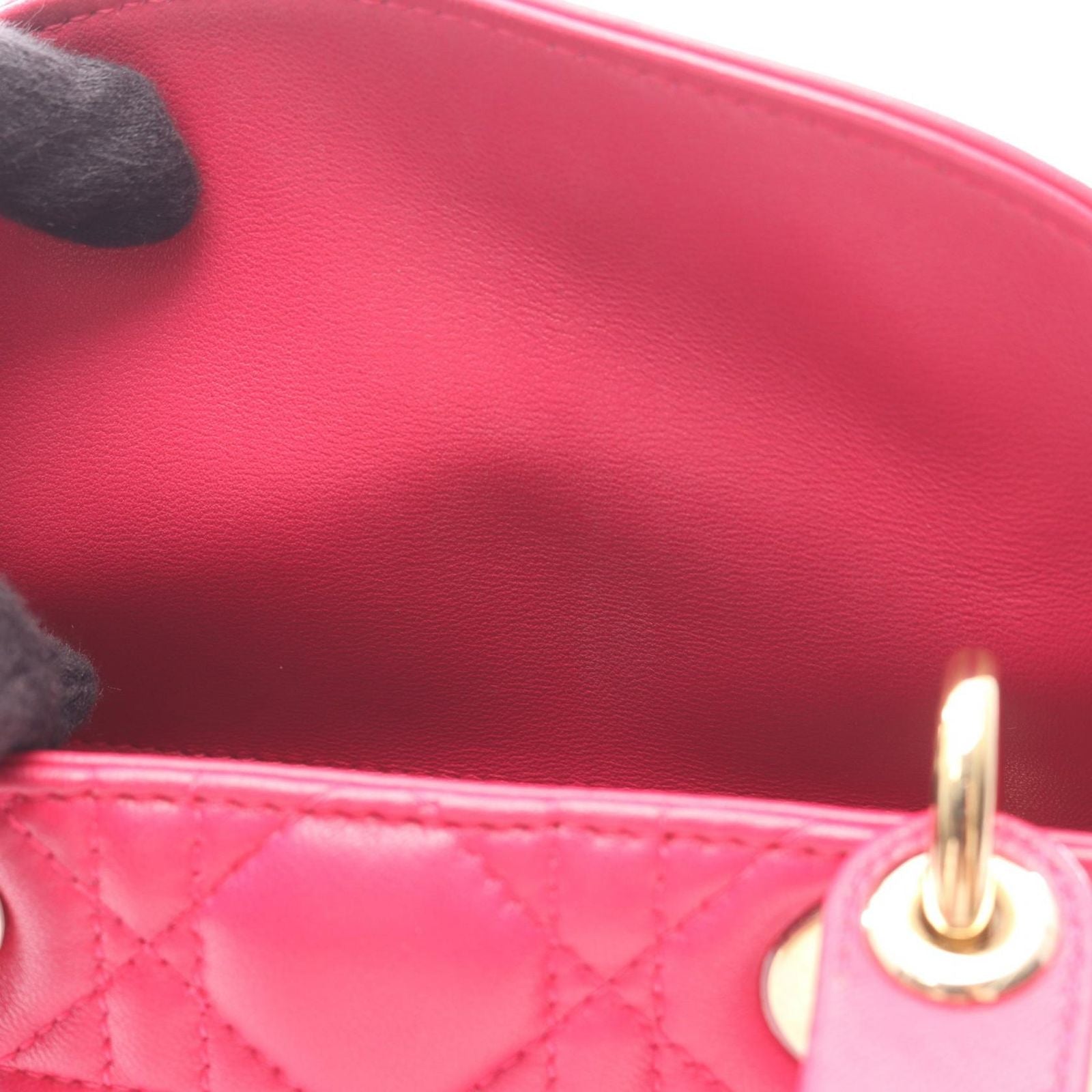 Dior Handbag Lady Dior Mini Cannage 2-Way Magenta Leather Lady Dior Tote — view 5