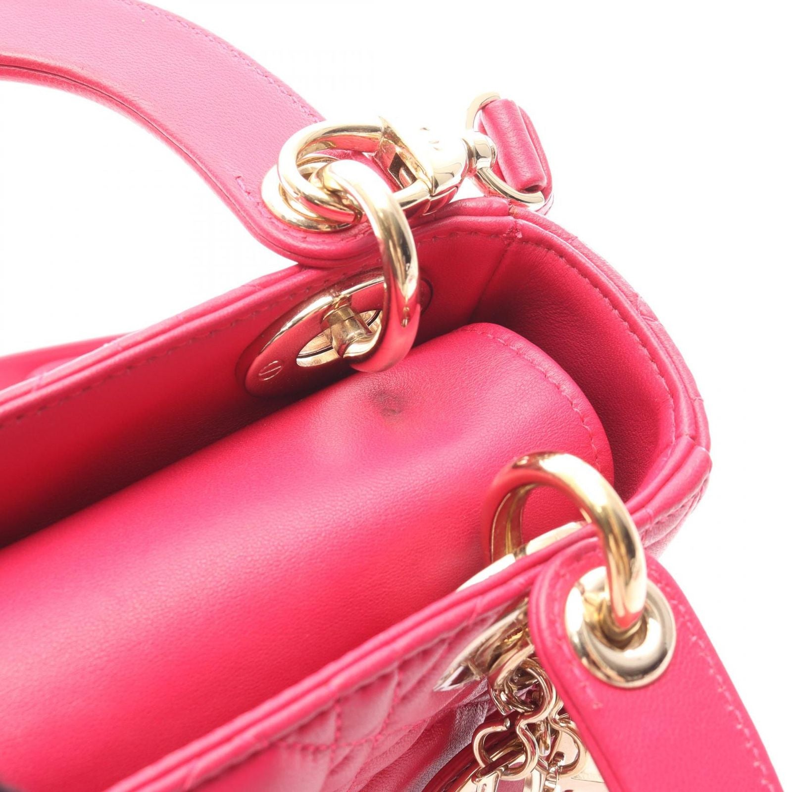 Dior Handbag Lady Dior Mini Cannage 2-Way Magenta Leather Lady Dior Tote — view 6